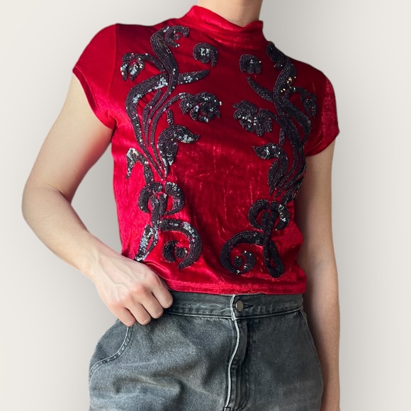 Free People Velvet and Sequin Top M - Picture 4 of 5